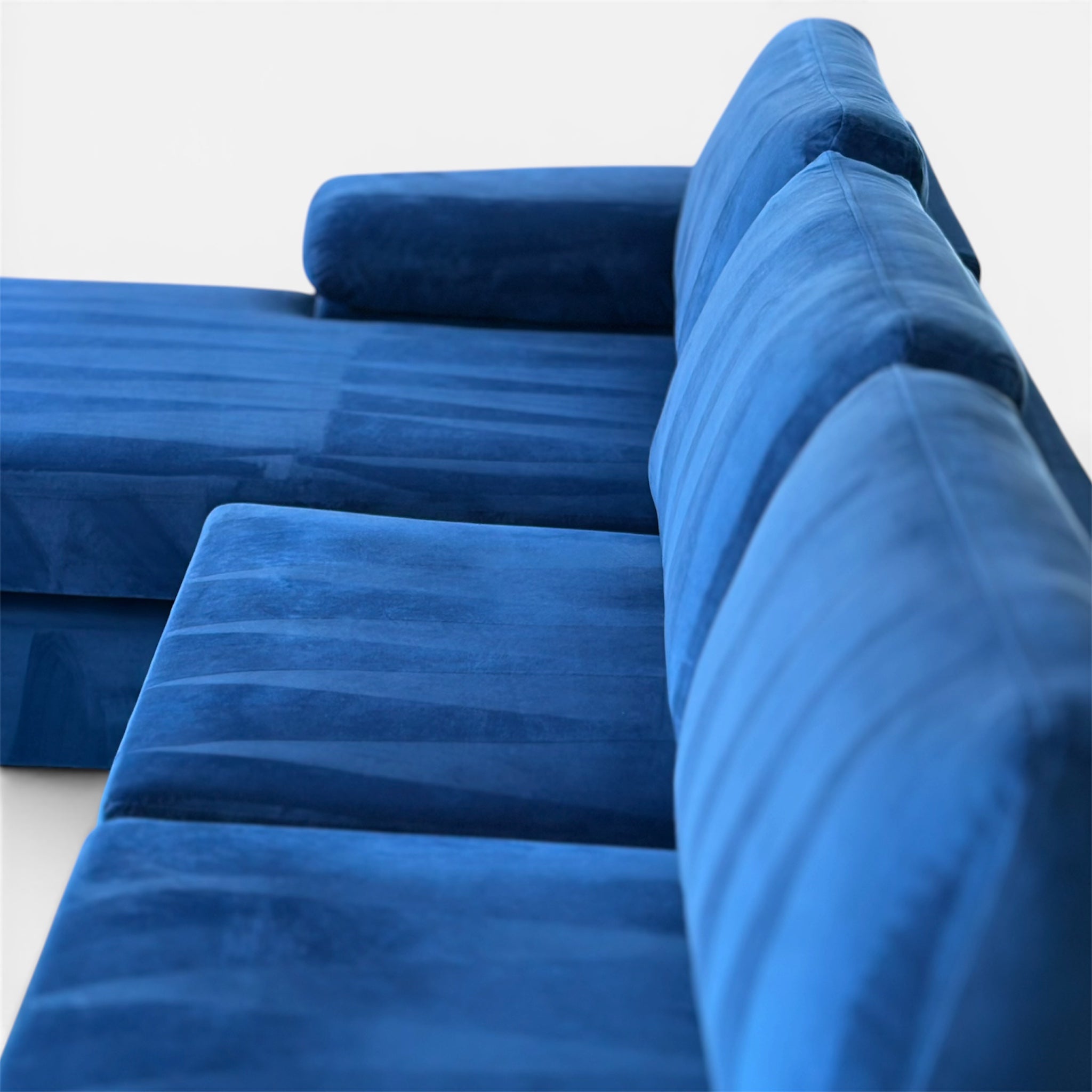 Beautiful Blue Velvet Sectional with  Reversible Chaise