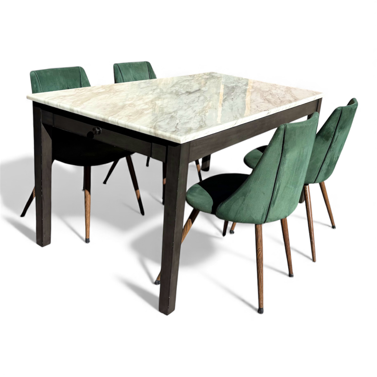 Beautiful Dining Set 5 Pieces with Beautiful Emerald Green Velvet Chairs￼