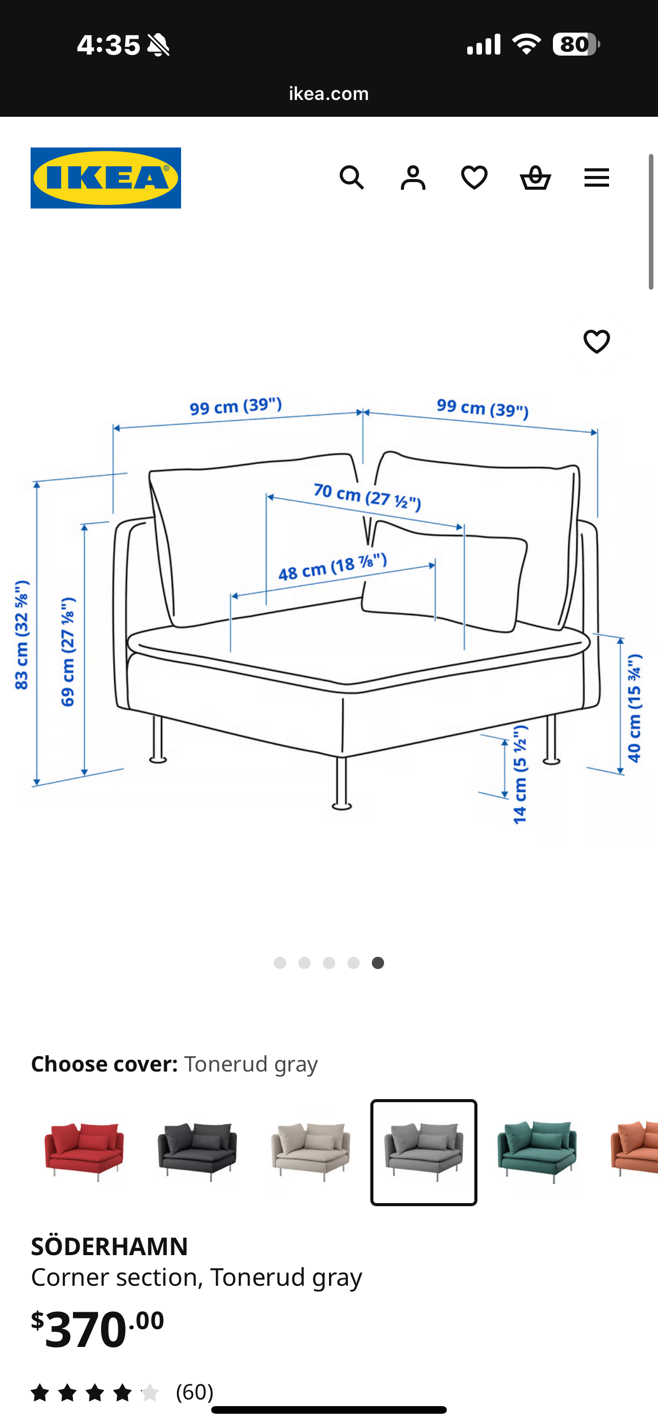 IKEA 4 Piece Soderhamn Modular Secrional