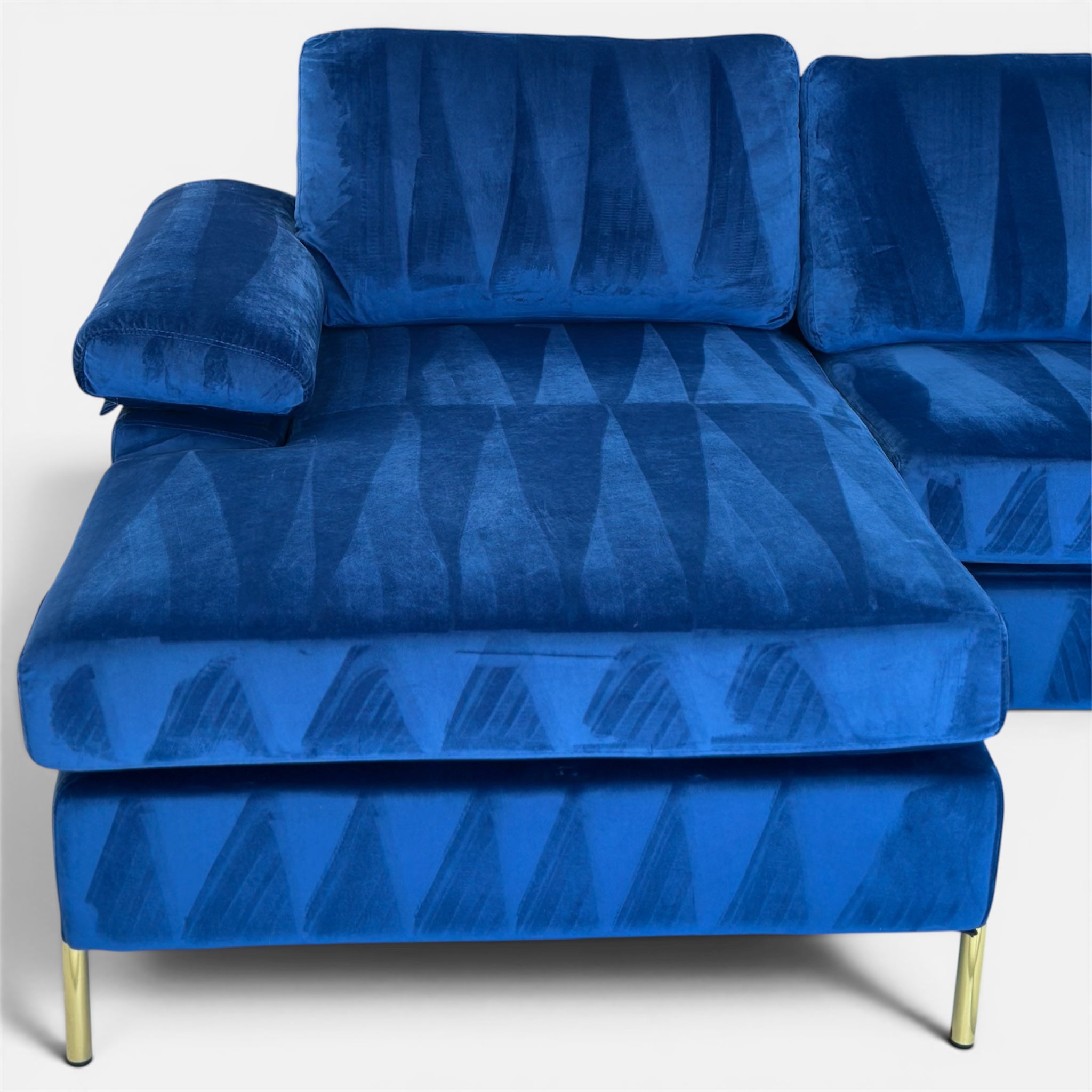 Beautiful Blue Velvet Sectional with  Reversible Chaise
