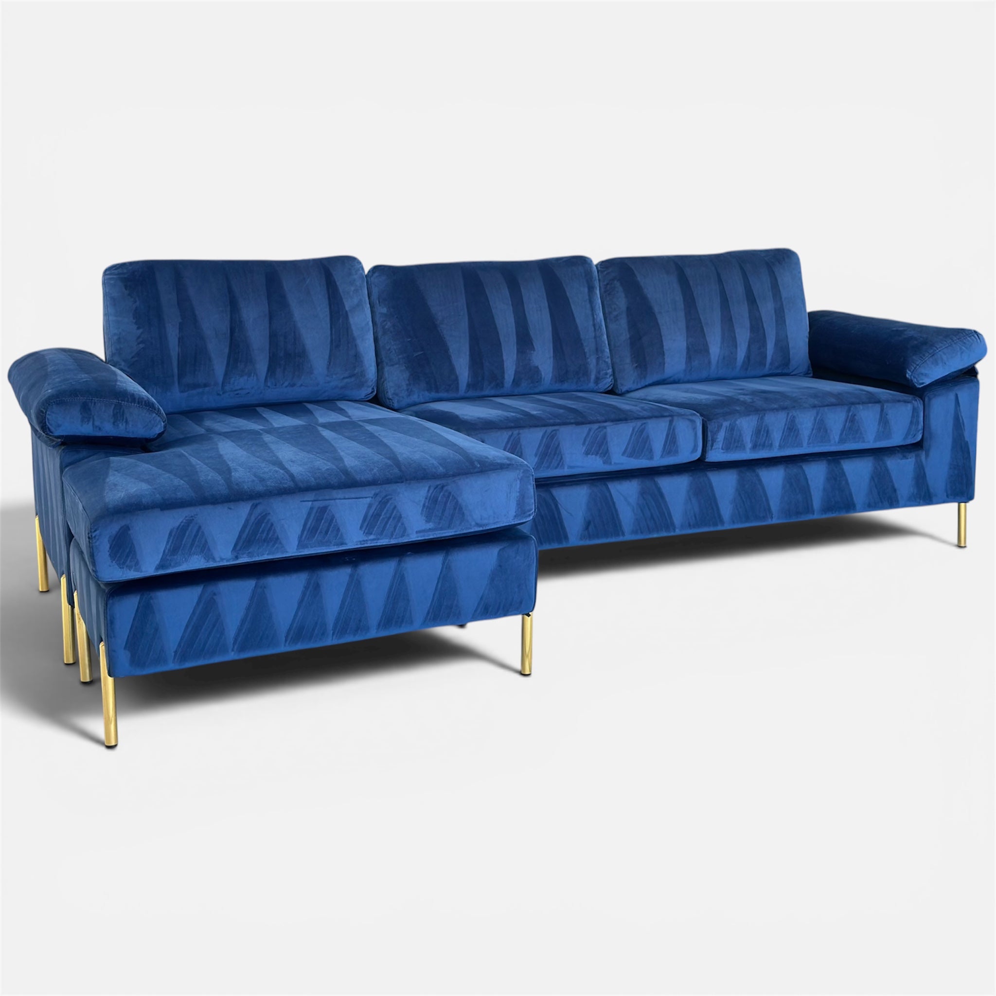 Beautiful Blue Velvet Sectional with  Reversible Chaise