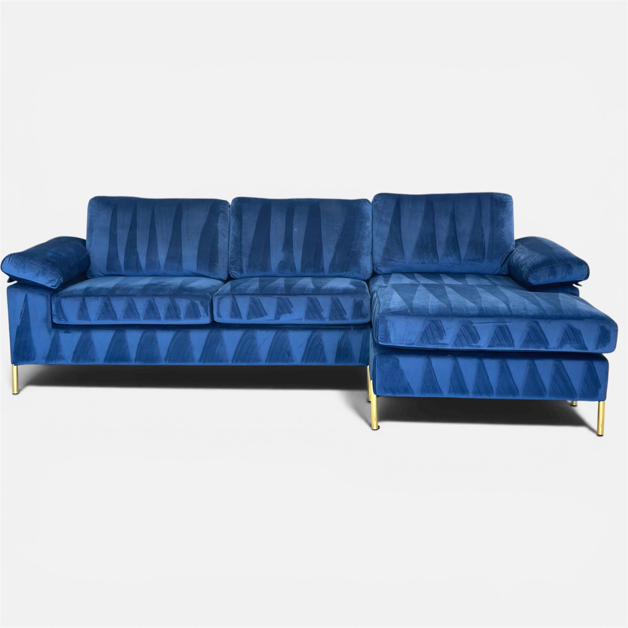 Beautiful Blue Velvet Sectional with  Reversible Chaise