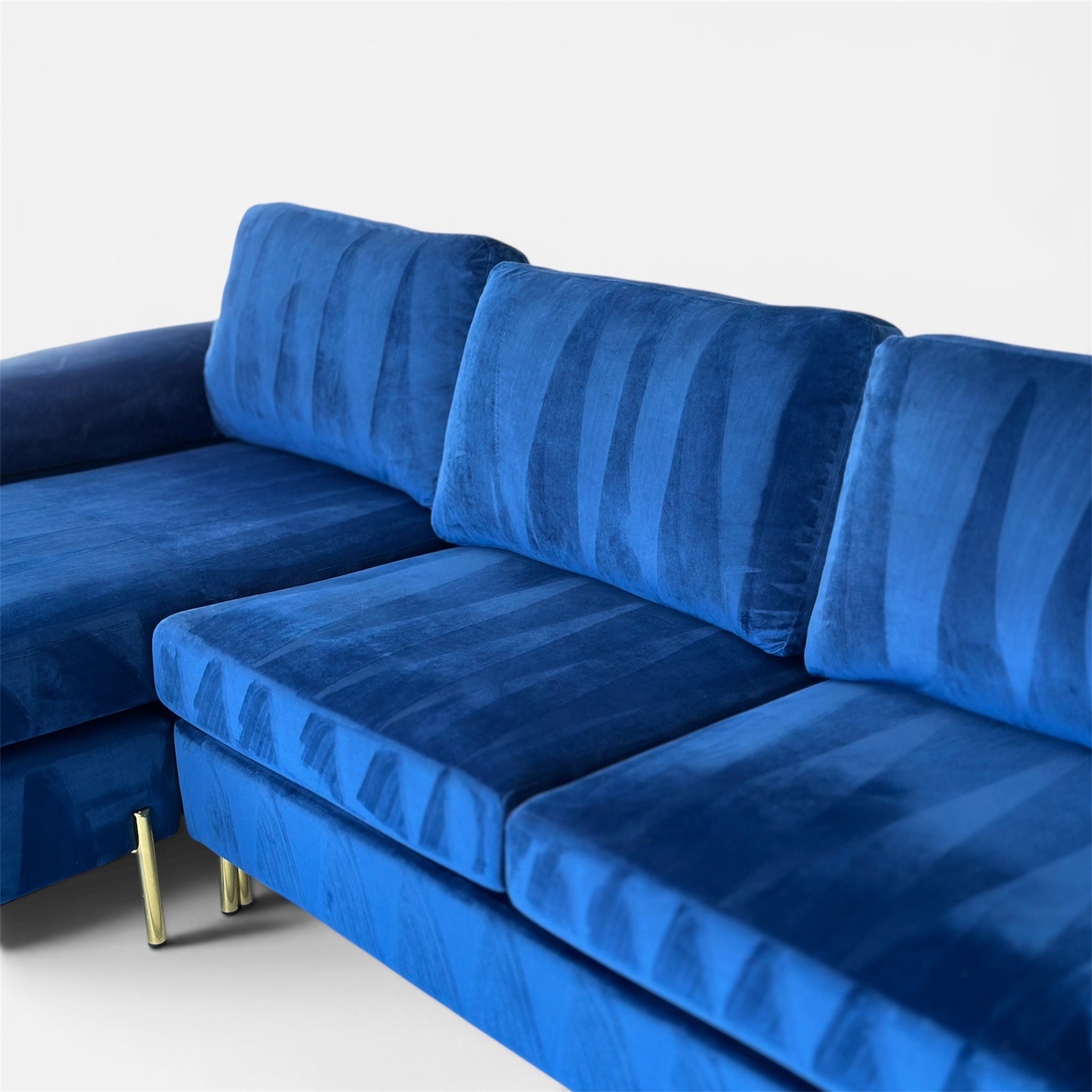 Beautiful Blue Velvet Sectional with  Reversible Chaise