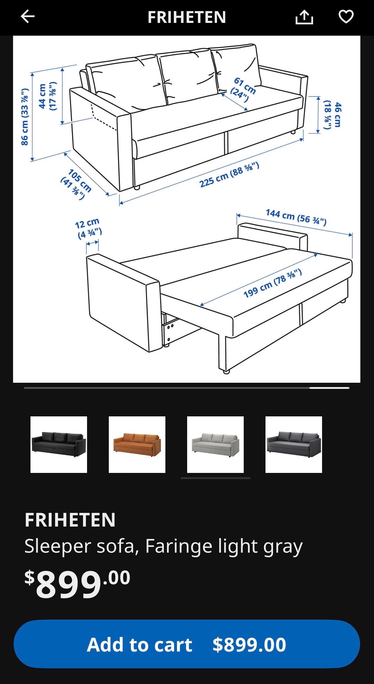 Beautiful FRIHETEN Sofa Bed from IKEA