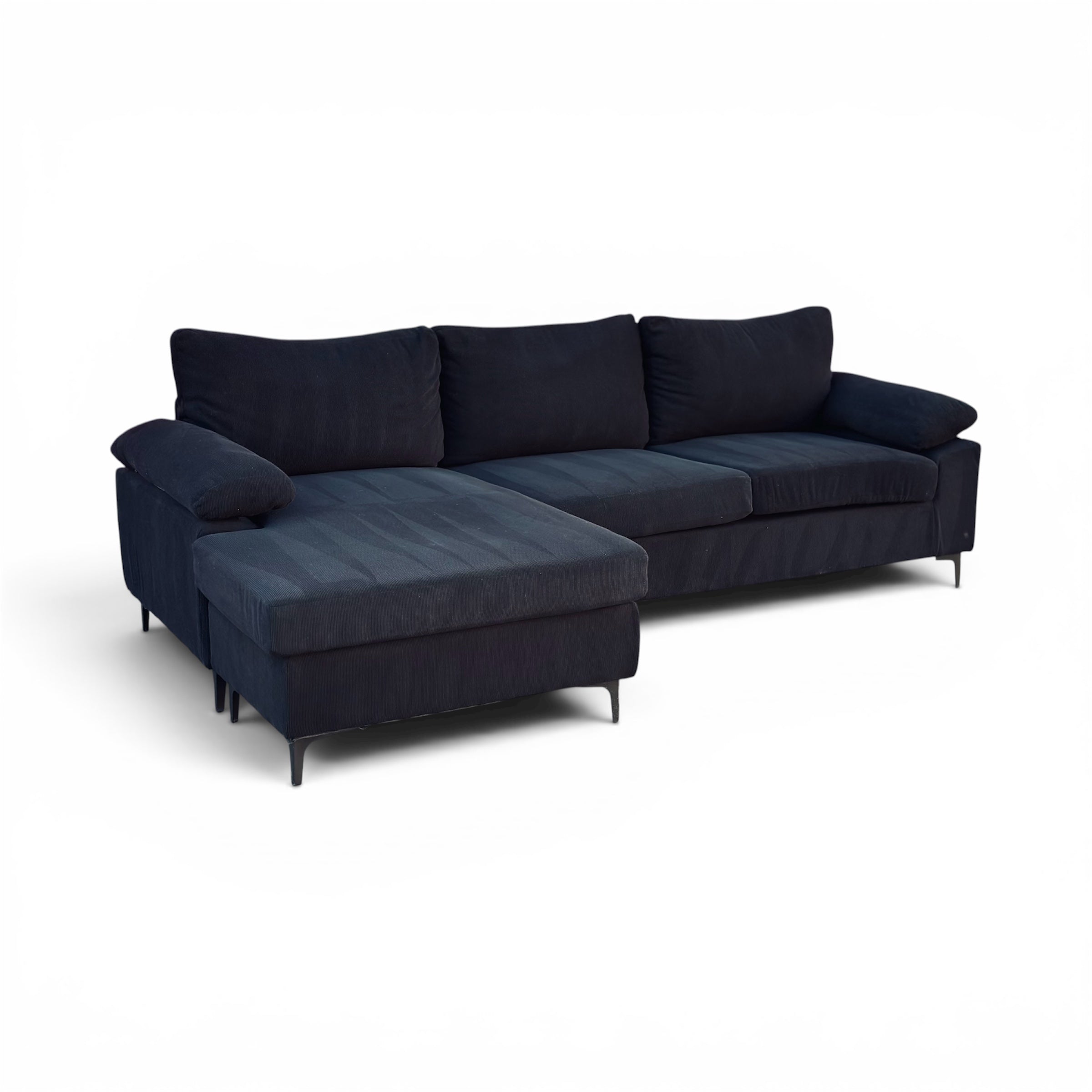 Beautiful Black Corduroy Couch L-Shape Sectional