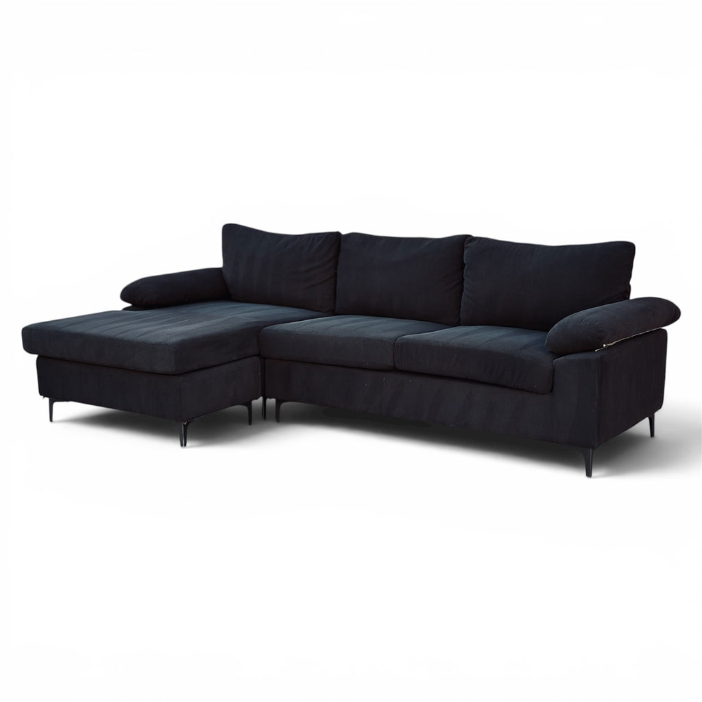 Beautiful Black Corduroy Couch L-Shape Sectional